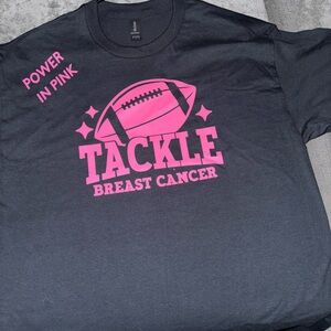 Black T-Shirt with Pink Tackle Breast Cancer Design